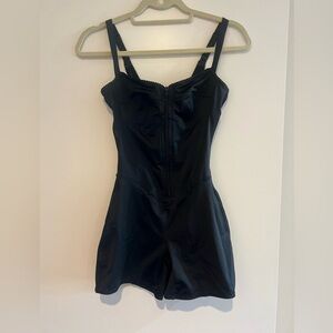 Skims Black Structured Bodysuit Romper with Front Zip